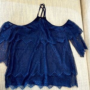 WHBM Navy blue eyelash lace off the shoulder top. Size XS